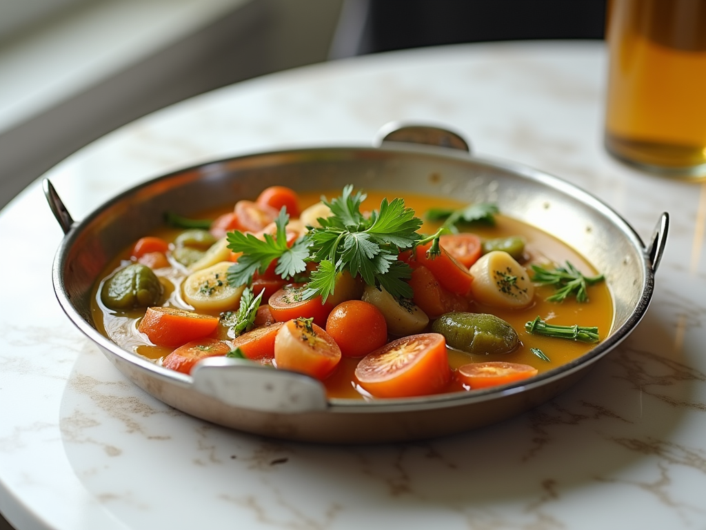 Bowl of clear vegetable stock